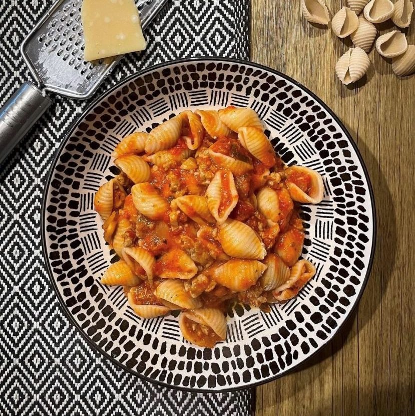 Sausage and mushroom pasta web Sausage and Mushroom Pasta with Conchiglie Rigate Yorkshire Pasta